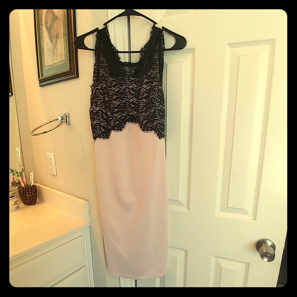Pink and black lace dress.